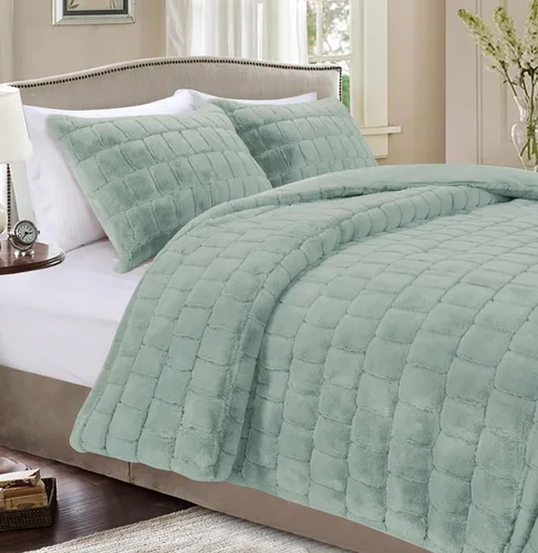 Miniatura 14 de Elegant Comfort Lujoso juego de edredón de piel sintética esponjosa de 3 piezas – Alternativa de plumón cálida para todas las estaciones – Ultra