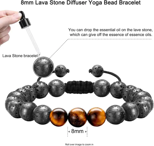 Miniatura 6 de M MOOHAM Pulseras de cuentas para hombre, pulsera con inicial de piedra natural de 0.315 in para hombres, pulseras de ojo de tigre de roca de lava
