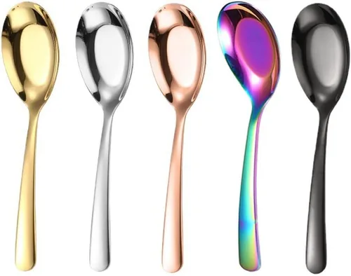 Miniatura 10 de 5 cucharas de sopa y postre de acero inoxidable con acabado espejo para sopa, arroz, té, leche, café y helado (dorado)