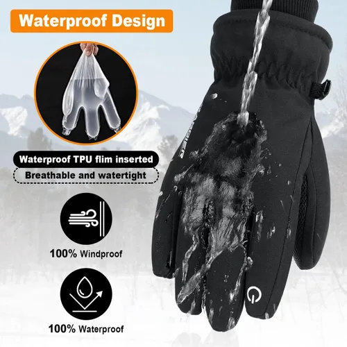 Miniatura 2 de anqier Guantes de invierno -30, impermeables, resistentes al viento, guantes térmicos para pantalla táctil, para esquí, senderismo, correr, hombres