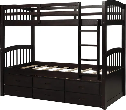 Miniatura 6 de Harper&Bright Designs - Litera individual sobre individual con barandilla de seguridad, escalera, cama nido individual con 3 cajones para niños
