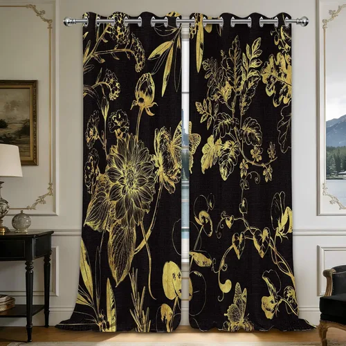 Miniatura 10 de Cortinas opacas negras y doradas, cortinas modernas de mediados de siglo para dormitorio, sala de estar, 63 pulgadas de largo, juego de 2 paneles