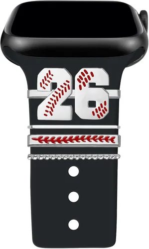 Miniatura 27 de Dijes de reloj de béisbol con números para niños de 00 a 30 atletas de números decorativos compatibles con accesorios de Apple Watch de 1.772 in