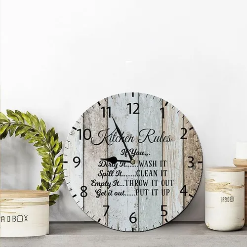 Miniatura 4 de Reloj de pared de madera vintage con diseño de reglas de cocina, funciona con pilas, no hace tictac, reloj de 10 pulgadas, reloj de madera rústico