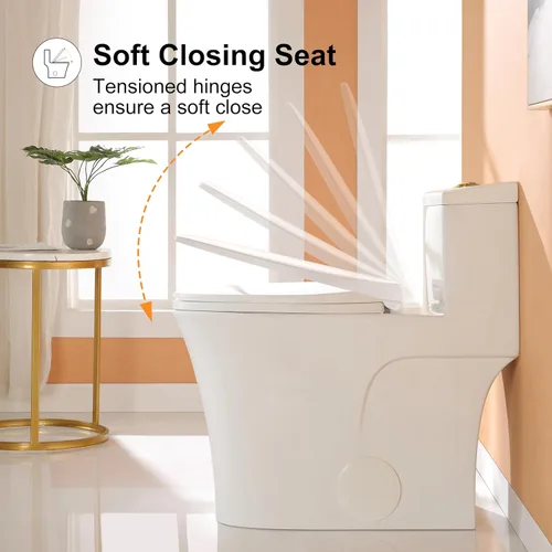 Miniatura 6 de HOROW T0338WG Inodoro de una pieza con botón dorado, inodoro alargado con asiento de comodidad, altura para silla ADA 17.3", descarga doble 0.8/1.28