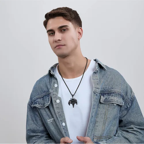 Miniatura 29 de YAMI Collar de alas angulares para hombre, ángel de la guarda, dragón, cuervo, pulpo, collar de anime, collar de acero inoxidable 316