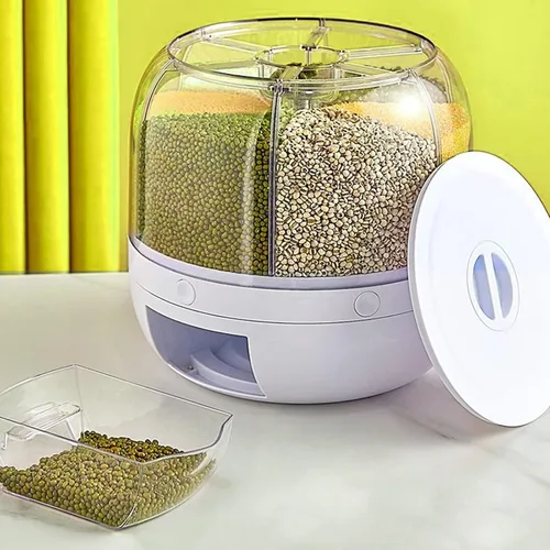 Miniatura 4 de Dispensador de cereales giratorio para encimera, recipientes de grano con 6 compartimentos, ideal para almacenamiento de lentejas, arroz, frijoles