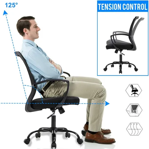 Miniatura 4 de Silla de oficina ergonómica de malla para computadora BestOffice, con reposabrazos, soporte lumbar, respaldo medio, giratoria, ajustable, para Negro