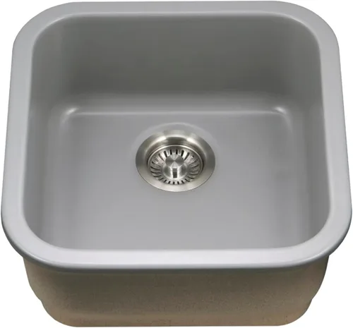 Miniatura 13 de Houzer Platus PTB-1919 WH - Fregadero de barra cuadrada de arcilla refractaria de 19 pulgadas para cocina o bar, duradero, resistente a Blanco