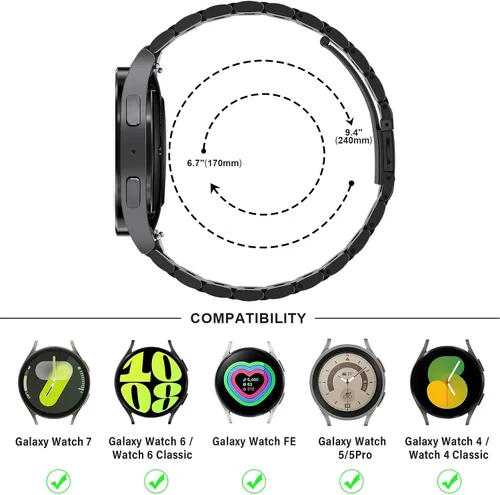 Miniatura 5 de Anlinser - Correas sin huecos compatibles con Samsung Galaxy Watch 7/6/5/4/FE Band 44mm 40mm/Watch 6 Classic Band 47mm 43mm/Watch 5 Pro 45mm/Watch 4