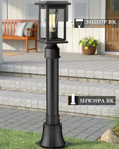 Miniatura 4 de Lámpara de poste al aire libre con base, accesorios de lámpara de poste exterior HWH, poste de montaje de aluminio negro y base para camino
