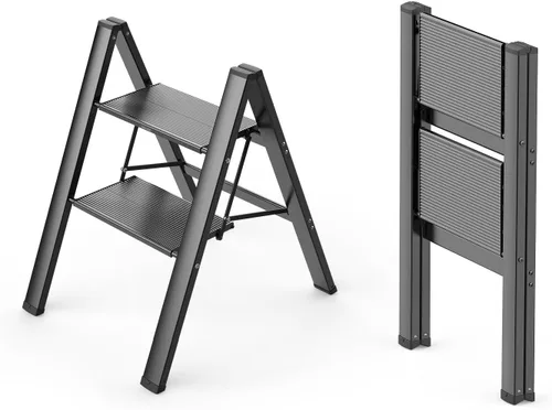 Miniatura 9 de WOA WOA Escalera de 2 escalones, taburete plegable, escalera ligera de aluminio para armario de cocina del hogar, pedales antideslizantes, facilidad