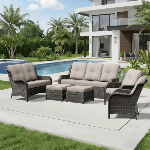 Miniatura 136 de Joyside Juego de sillas de mimbre para patio, juego de 3 piezas de mimbre para exteriores con 2 sillas reposabrazos y 1 mesa auxiliar para terraza