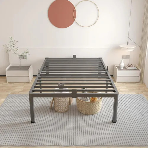 Miniatura 8 de ROIL Marcos de cama de 14 pulgadas con cabecera, tamaño individual XL, con agujeros para cabecero y patas de esquinas redondas, con sujetadores