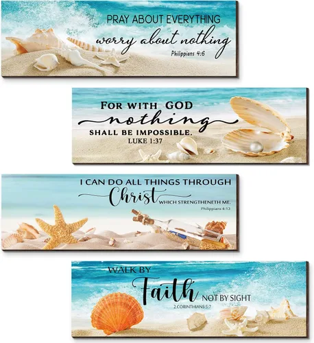 Maitys 4 piezas de decoración de pared cristiana para el día del padre, temática de playa, océano, inspirador, versículos de la Biblia, letrero