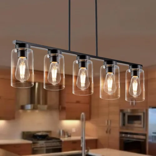 Miniatura 10 de Luces de isla para cocina, 4 luces negras para comedor sobre mesa, iluminación moderna para isla de cocina, casa de campo, isla de cocina, lámparas