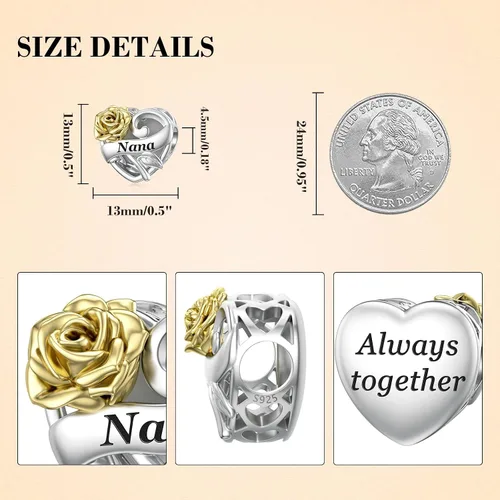 Miniatura 3 de SEVENWELL Dijes familiares para Pandora, cuentas de plata de ley 925 con diseño de corazón para pulsera, madre, hermana, hija, esposa, nana, mejor