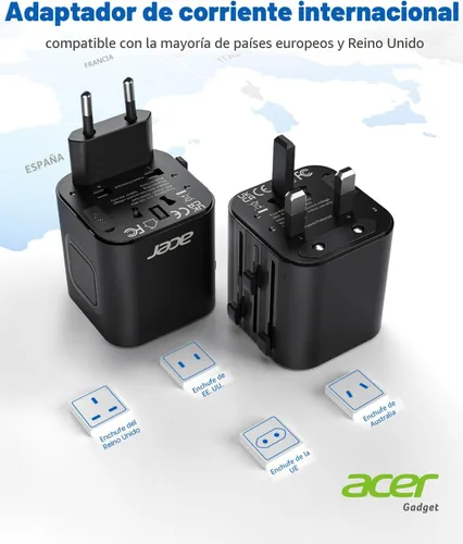 Miniatura 7 de Acer Adaptador de Enchufe de EE. UU. a Europa, Adaptador de Viaje Universal, Adaptador de Energía Internacional para EE. UU. a Europa, Reino Unido