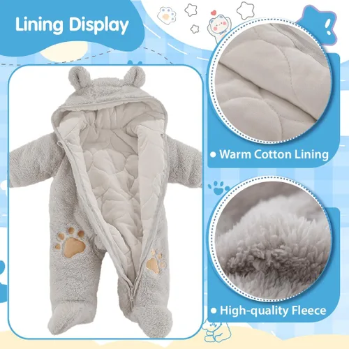 Miniatura 4 de Fairy Baby Traje de nieve para bebé recién nacido, con oso y mameluco de forro polar grueso, abrigo infantil para niñas y niños de 0 a 12 meses