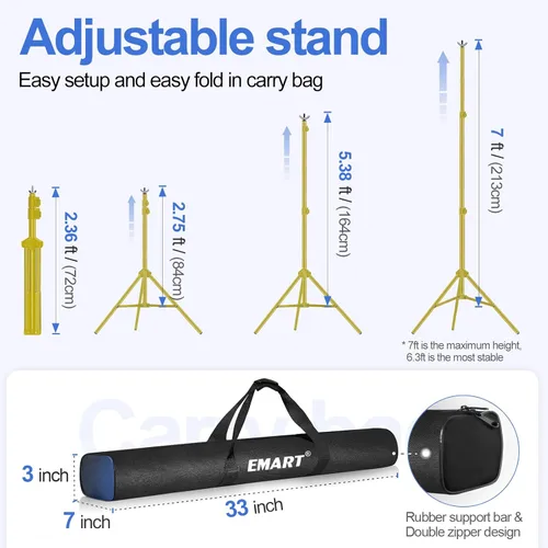 Miniatura 3 de Kit de soporte para telón de fondo EMART de 10x7 pies (ancho x alto) para estudio fotográfico, soporte ajustable con 2 barras transversales, 8