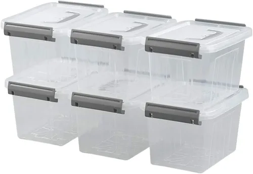 Contenedor de almacenamiento transparente pequeño de 3.5 cuartos de galón, contenedor de plástico con asa, 6 paquetes