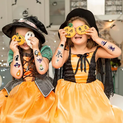 Miniatura 6 de 79 piezas de tatuajes temporales de cicatriz de Halloween, surtido de golosinas o trucos de Halloween, calcomanías falsas de tatuajes para bolsas