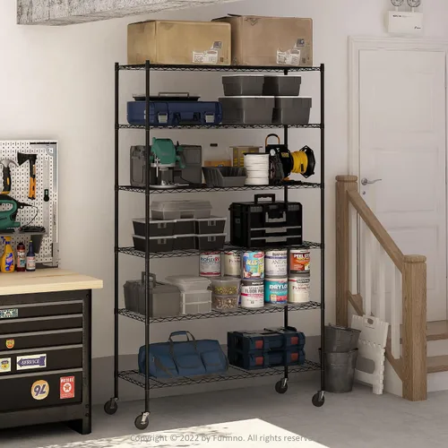 Miniatura 15 de Furinno Wayar - Carrito de almacenamiento de metal de 4 niveles con ruedas, 36 x 14 x 58 pulgadas, acero inoxidable