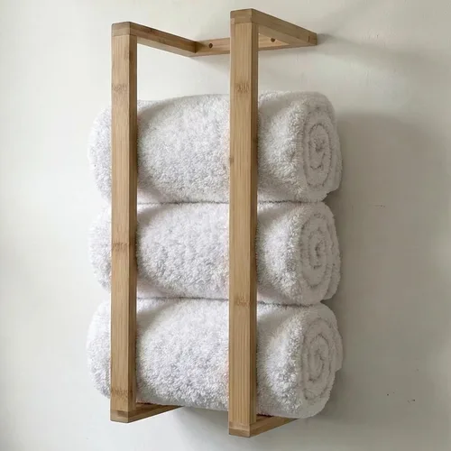 Toalleros de bambú – Toallero vertical de madera de bambú accesorios de baño, almacenamiento, toallero de pared para toallas enrolladas para muebles