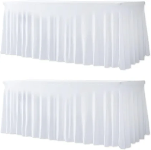 Miniatura 10 de Your Magic Moment Falda de mesa de elastano para mesas rectangulares de 6 pies de 6 pies, color blanco, 1 pieza, mantel ajustable blanco