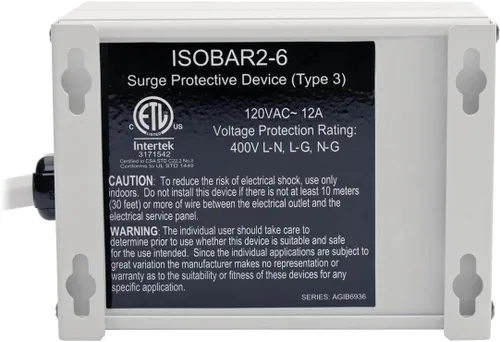 Miniatura 8 de Tripp lite Isobar Barra protectora con salida de 8 contactos contra sobretensiones, con cable de 25 pies, enchufe de ángulo recto para diagnóstico