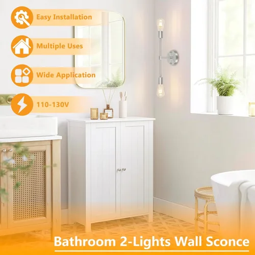 Miniatura 6 de FadimiKoo 2 lámparas de níquel cepillado para tocador de baño, iluminación plateada para baño sobre espejo, moderna iluminación de pared