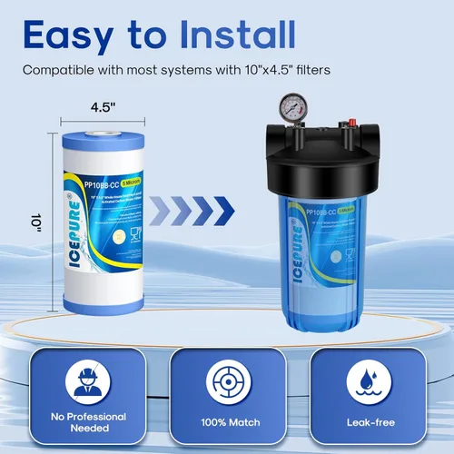 Miniatura 6 de ICEPURE Filtro de agua para toda la casa de 10 x 4.5 pulgadas, 5 micrones, compatible con GE FXHTC, GXWH40L, RFC-BBSA, W50PEHD, GXWH35F, GNWH38S