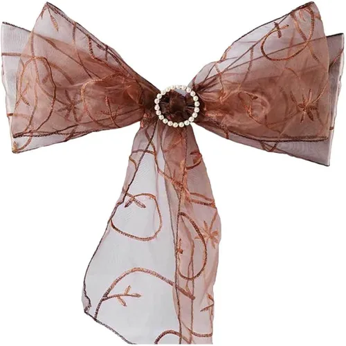 Miniatura 5 de Efavormart - 5 fundas de organza bordadas para silla con diseño de hojas de chocolate, para decoración de boda, silla, motivo de lazo, suministros