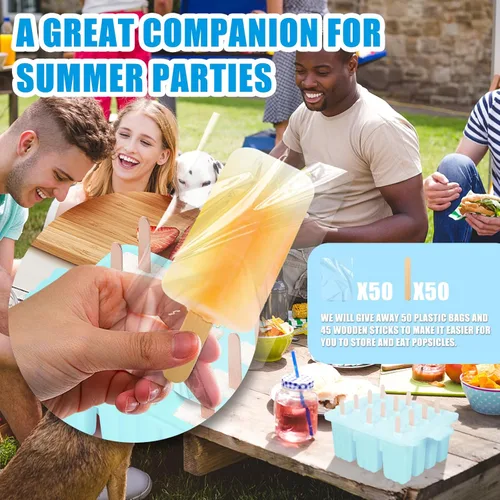 Miniatura 6 de moldes para paletas, De silicona de hielo pop molde de Grado Alimentario de tortas de moldes para helado 50 palitos de paletas 50 bolsa de paletas