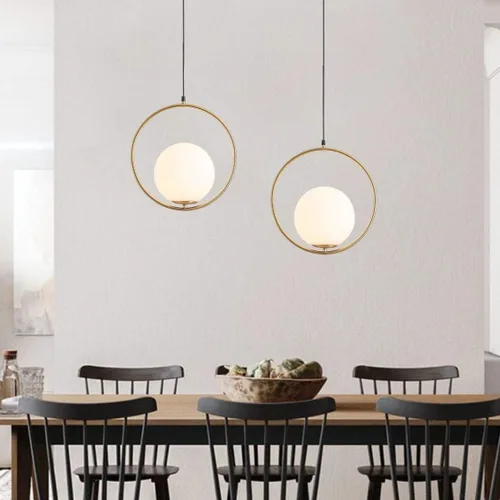Miniatura 6 de KCO Lámpara colgante moderna de mediados de siglo con forma de globo grande, 1 luz de latón cepillado dorado colgante colgante de techo, lámpara