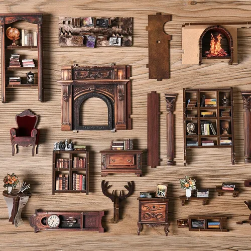 Miniatura 6 de Kit de rincón de libros 3D de madera para adultos, manualidades, kit de casa de muñecas en miniatura y kit de casa en miniatura, kit de construcción