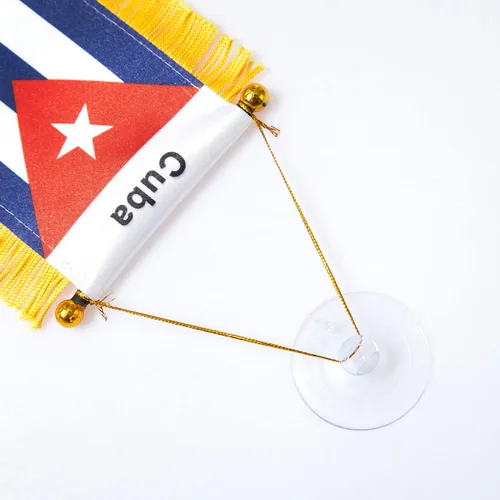 Miniatura 3 de CANTENDO Paquete de 2 banderas colgantes para ventana de Cuba, mini bandera cubana para automóvil con borla de poste con ventosa para espejo