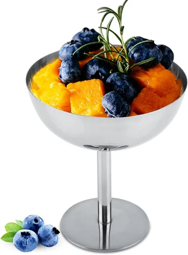 Miniatura 3 de Tazas de helado de acero inoxidable, elegantes cuencos de postre de tallo alto para helado, ensalada, pudín, fiesta en casa, platos para servir