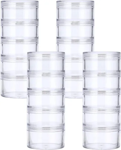 Miniatura 9 de Hipiwe Paquete de 2 tarros redondos de plástico transparente con 5 ranuras, organizador de accesorios para manualidades, caja organizadora de joyas