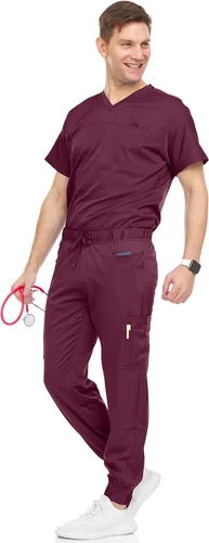 Medichic Conjunto de pantalones deportivos elásticos con cuello en V para hombre con pantalones de siete bolsillos, disponible en más de 6 colores