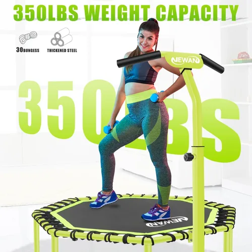 Miniatura 4 de Trampolín de Fitness Newan de 48" con Barra de Manija Ajustable, Trampolín Silencioso Bungee Rebounder Saltador Entrenador Cardiovascular de Verde