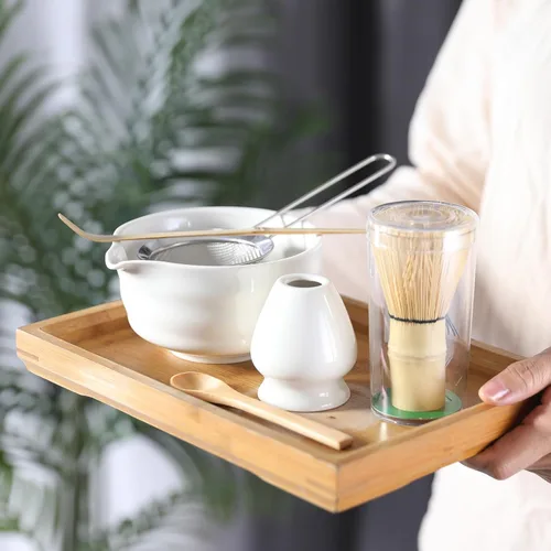 Miniatura 7 de Juego de batidor de matcha, juego de 6 piezas con cuchara de matcha de bambú y tamiz de acero inoxidable/cuenco de cerámica con boquilla