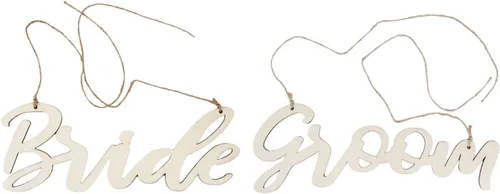 Miniatura 6 de Efavormart - Juego de 2 letreros de madera natural para silla de novia y novio, caligrafía de 12 x 5 pulgadas, accesorios para fotos de boda