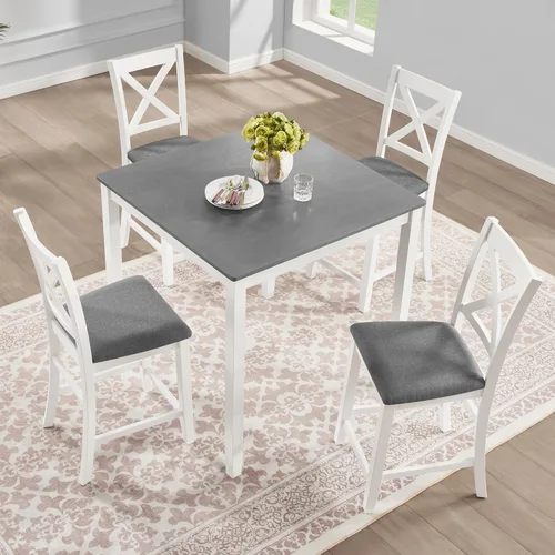 Miniatura 23 de LUMISOL Juego de mesa de comedor de 5 piezas con 4 sillas, juego de mesa de cocina de granja para lugares pequeños, cocina, comedor, negro y roble
