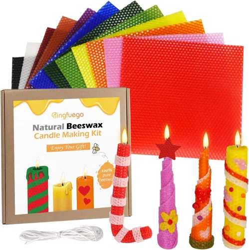 Miniatura 8 de Bingfuego Kit de fabricación de velas de cera de abeja para niños, 12 hojas para enrollar, color natural brillante (8 x 8 pulgadas)