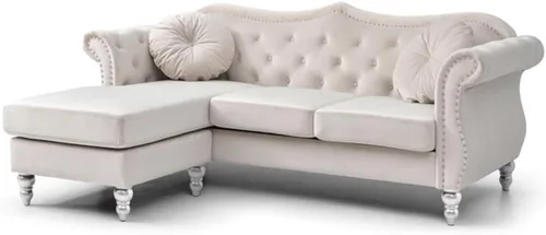 Glory Furniture Sofá de terciopelo Hollywood Chaise en marfil