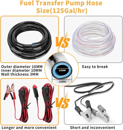 Miniatura 6 de Kit de bomba de transferencia de combustible de gasolina de 12 V, transfiere hasta 125 galones de gasolina, diésel o agua por hora, ideal