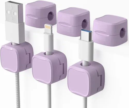 Miniatura 9 de Paquete de 6 organizadores magnéticos de cables y clips para cables, gestión de cables ajustables debajo del escritorio, soporte de alambre adhesivo