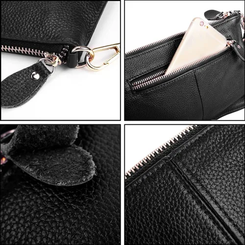 Miniatura 7 de YALUXE Clutch Wristlet - Cartera de piel auténtica con bloqueo RFID y cadena de hombro