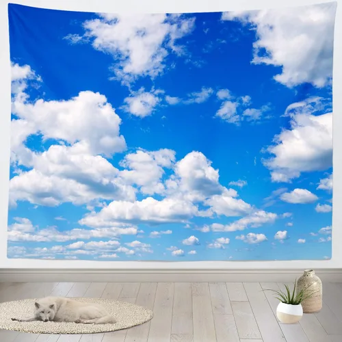 BELECO Tapiz de cielo azul para colgar en la pared, 118 x 98 pulgadas, cielo azul, nubes blancas, telón de fondo, decoración de pared, tapices de
